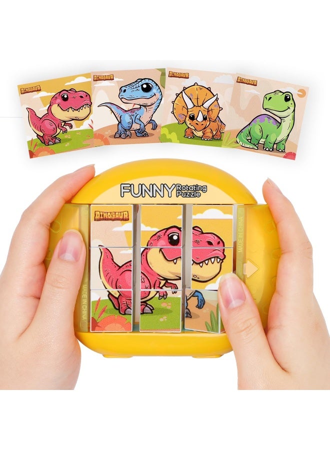 لعبة أحجية الصور المقطوعة الدوارة للأطفال من سن 3 إلى 8 سنوات، 4 في 1 أحجية صور مقطوعة للأطفال الصغار، مناسبة للسفر والسيارات والطائرات ورحلات الطرق والمهارات الحركية الدقيقة، هدية للأولاد والبنات من سن 3 سنوات فما فوق (ديناصور) - Image 1